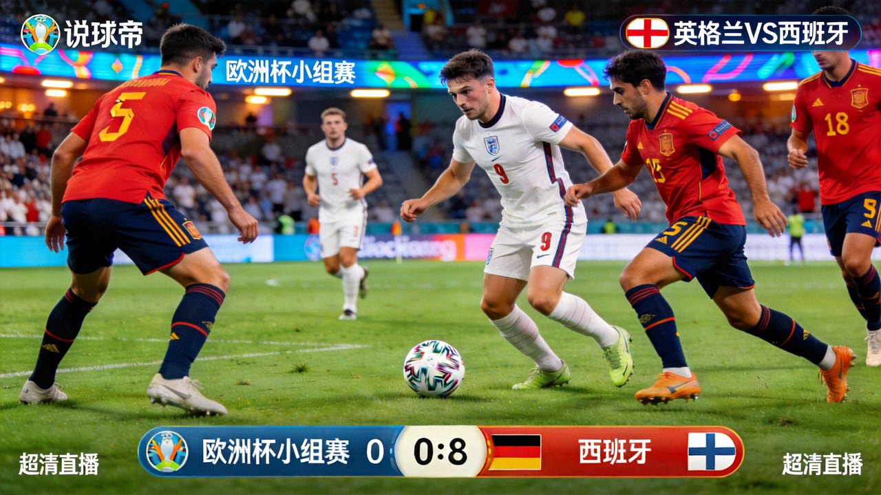 说球帝欧洲杯小组赛英格兰对阵西班牙超清直播画面